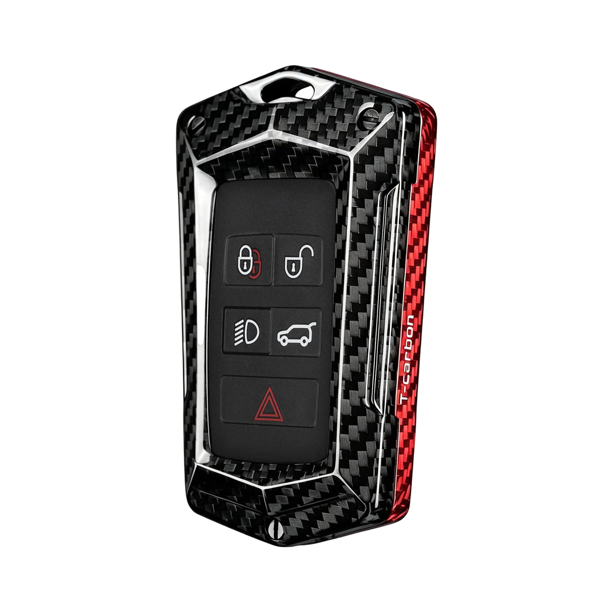 Land Rover/Jaguar angular key fob cover (2024) in red black carbon fiber, detail view 1