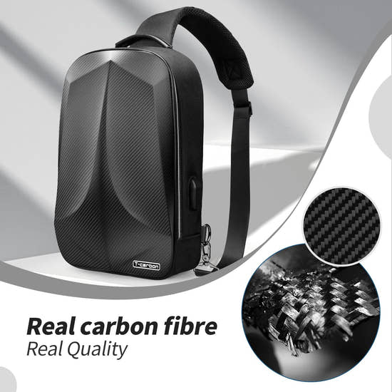 T-carbon Real Carbon fiber Anti-Theft Crossbody Bag with USB and Reset Lock