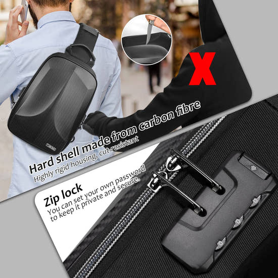 T-carbon Real Carbon fiber Anti-Theft Crossbody Bag with USB and Reset Lock