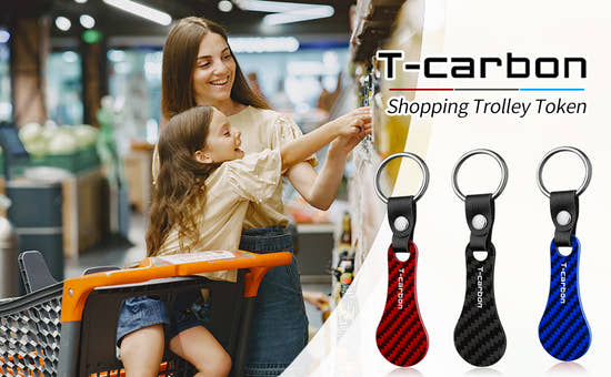 Carbon Fiber Fiber Shopping Cart Tokens Keychain - 4 Pack Quarter Holder Key Ring