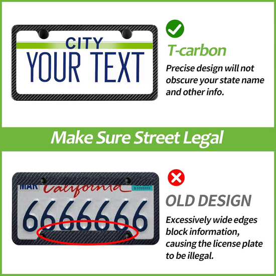 T-carbn Real Carbon Fiber License Plate Frame Fit for US CAN Cars, 2 Holes