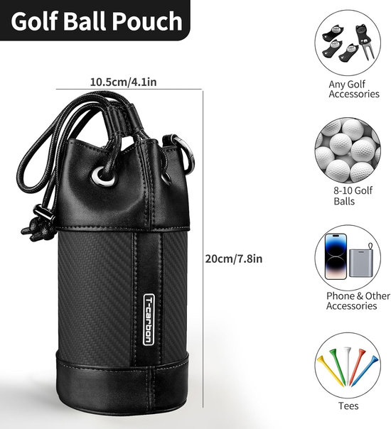 T-carbon Carbon Fiber & Leather Golf Valuables Pouch with Drawstrings