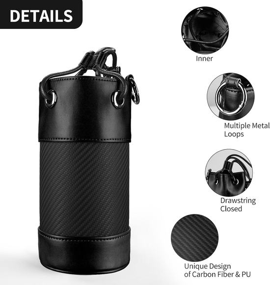 T-carbon Carbon Fiber & Leather Golf Valuables Pouch with Drawstrings