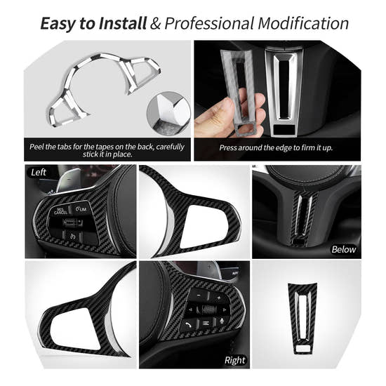 T-carbon Real Carbon Fiber Steering Wheel Frame Cover Trim Fits for BMW