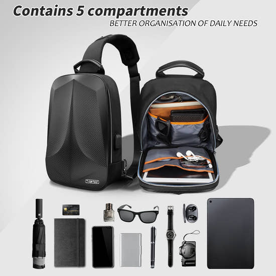 T-carbon Real Carbon fiber Anti-Theft Crossbody Bag with USB and Reset Lock