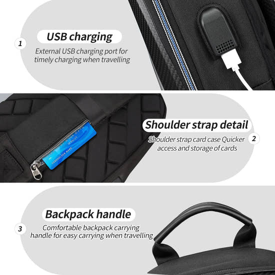 T-carbon Real Carbon fiber Anti-Theft Crossbody Bag with USB and Reset Lock