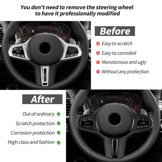 T-carbon Real Carbon Fiber Steering Wheel Frame Cover Trim Fits for BMW