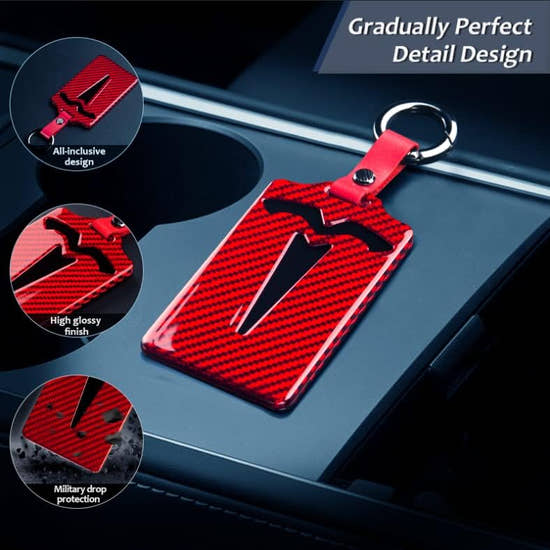 Glass Fiber Key Card Holder for Tesla Model 3 & Model Y with Leather Keychain