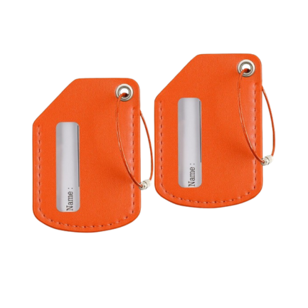 Premium Leather Luggage Tags 2-Pack - Durable Travel Suitcase ID Labels with Stainless Steel Loop