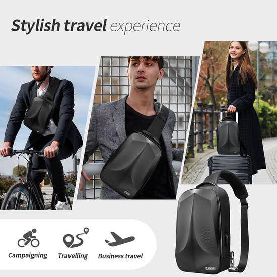 T-carbon Real Carbon fiber Anti-Theft Crossbody Bag with USB and Reset Lock