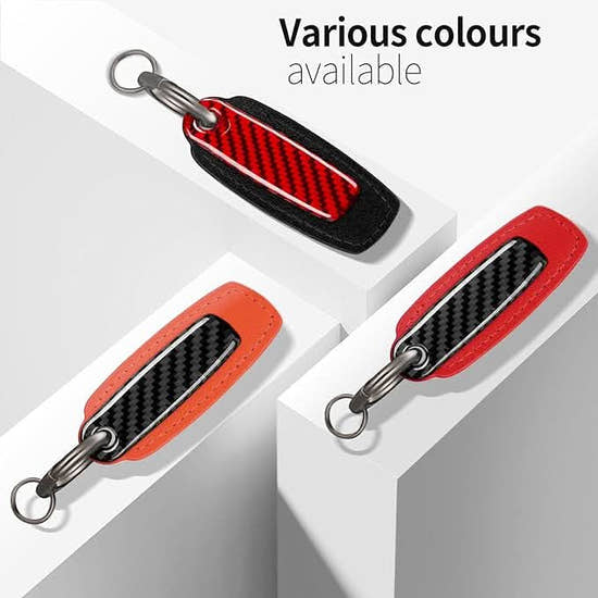 T-carbon Genuine Leather Key Chain for Car Keys,Key Fob Keychain with Anti-Lost D-Ring,Car Key Accessories