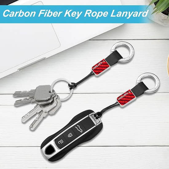 Premium Carbon Fiber Keychain for Porsche Key Fob - Luxury Car Key Holder with Lanyard