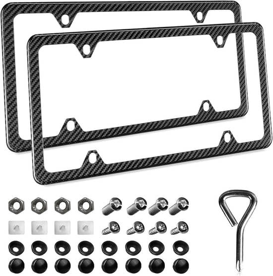 T-carbon 2 Pack Real Carbon Fiber License Plate Frame for US CAN Vehicles 4 Holes