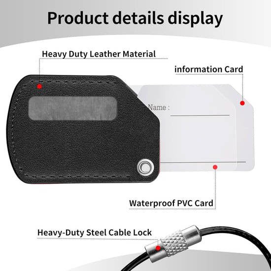 Premium Leather Luggage Tags 2-Pack - Durable Travel Suitcase ID Labels with Stainless Steel Loop