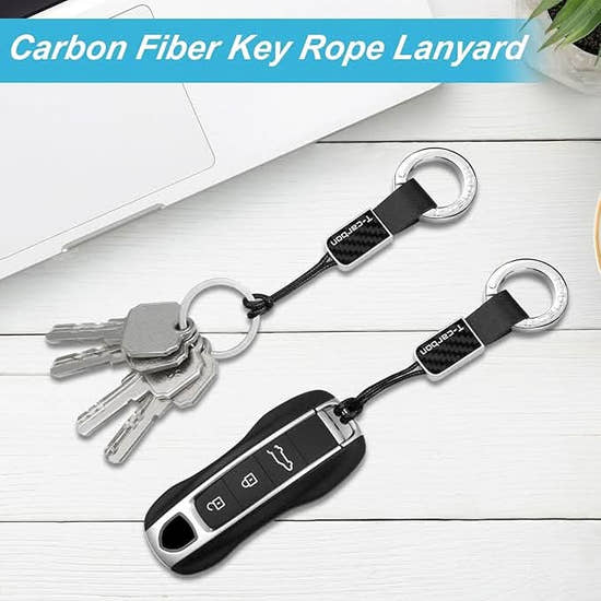 Premium Carbon Fiber Keychain for Porsche Key Fob - Luxury Car Key Holder with Lanyard