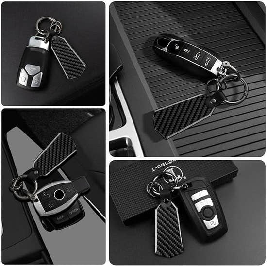 Premium Carbon Fiber Keychain - Lightweight Car Key Holder with Spring Buckle & D-Ring