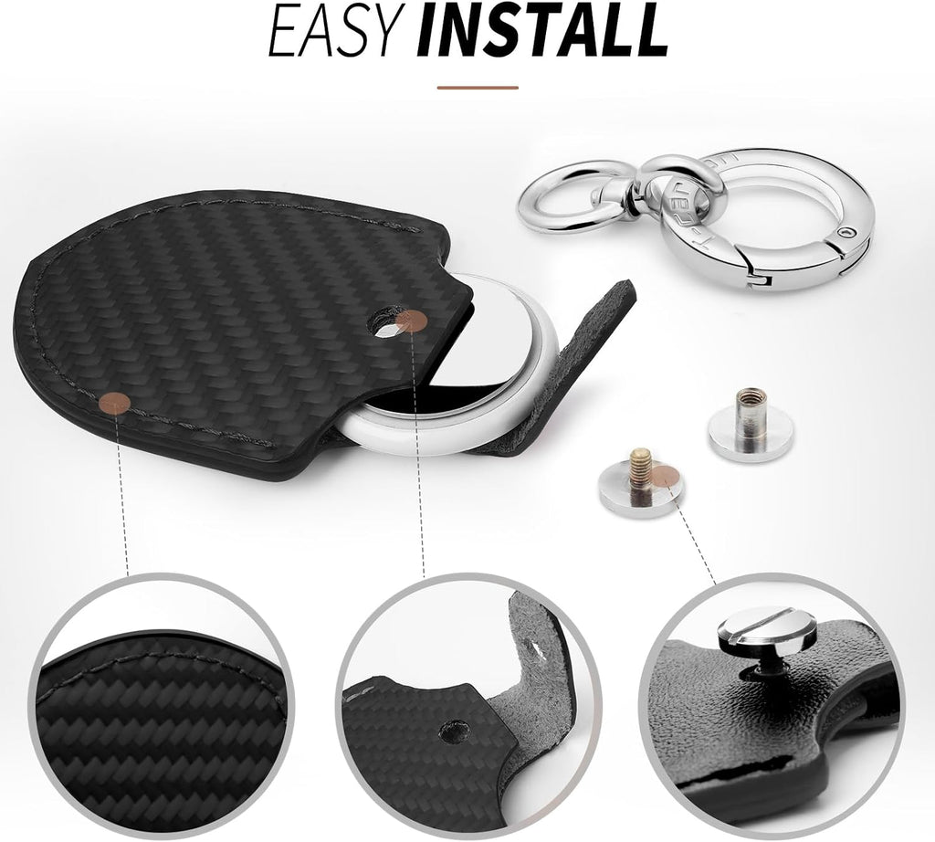 Black AirTag keychain holder screw-fastened installation steps