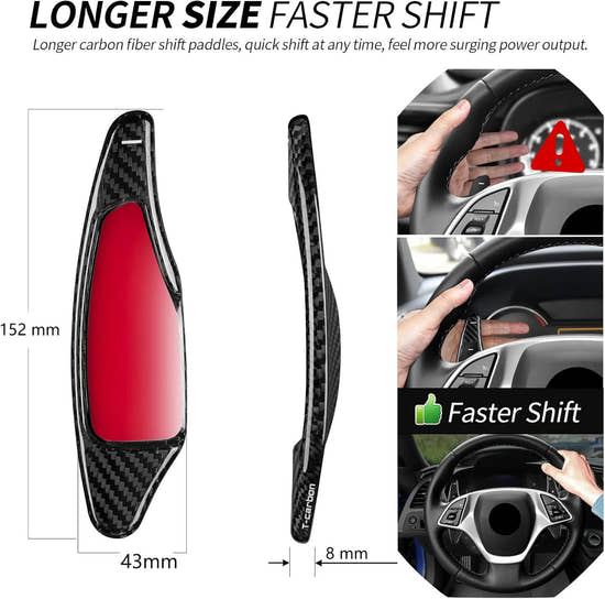 T-carbon Carbon Fiber Paddle Shifter Extensions Fits Chevrolet Camaro 2016-2024