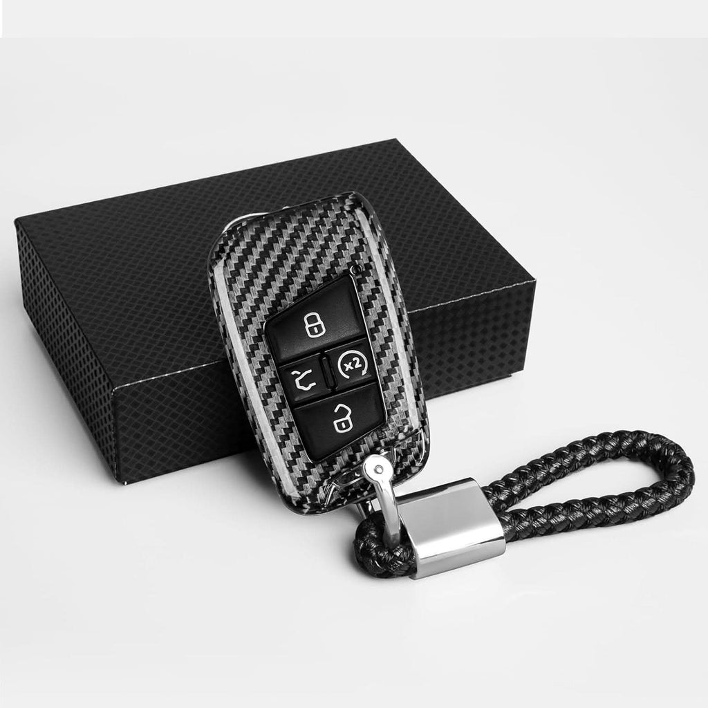 Carbon Fiber Key Fob Cover for VW Atlas & Tiguan 2020-2024 | Premium Key Case with Keychain