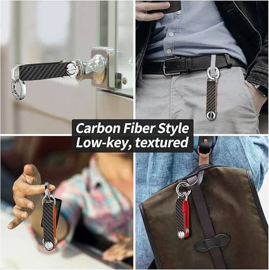 Premium Carbon Fiber Key Organizer - Compact Leather Key Holder with Silent Design, Holds Up to 8 Keys