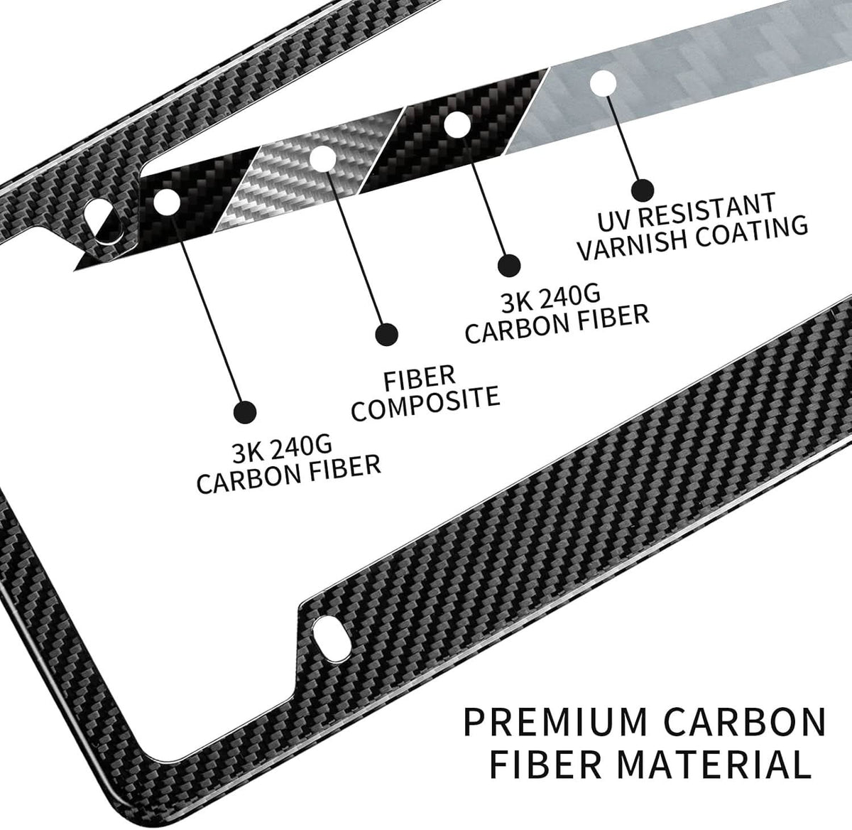 T-carbon  Carbon Fiber License Plate Frame Fit for US, Canada Vehicles(Wide Edge)