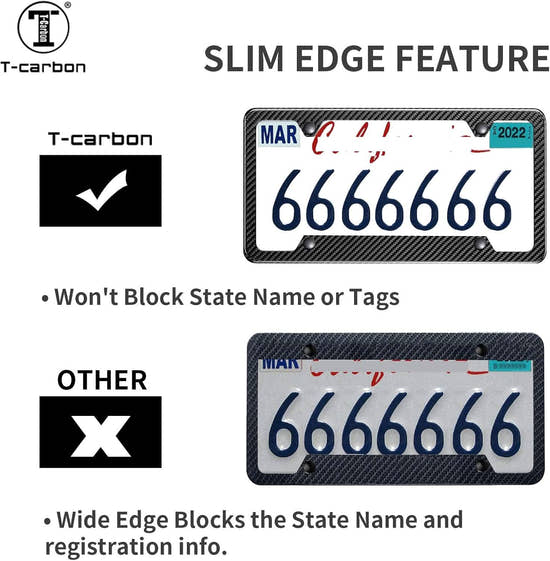 T-carbon  Carbon Fiber License Plate Frame Fit for US, Canada Vehicles(Wide Edge)