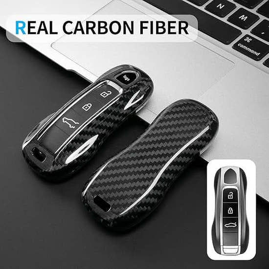 T-carbon Carbon Fiber Key Fob Cover Fits for Porsche Cayenne 918 Panamera 2018-2024