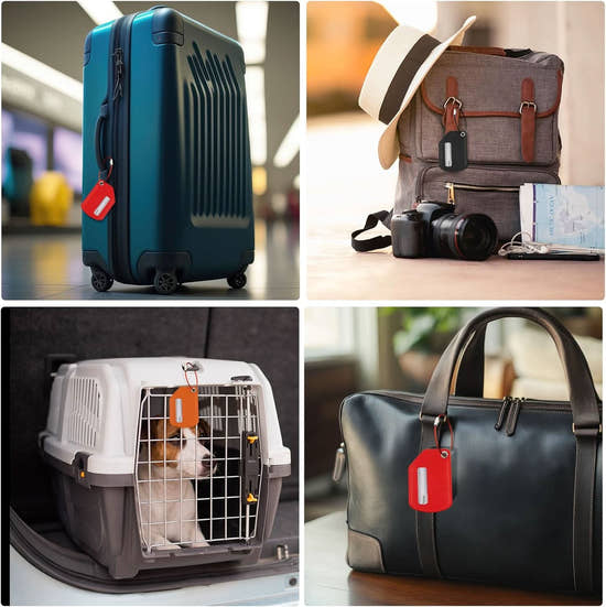 Premium Leather Luggage Tags 2-Pack - Durable Travel Suitcase ID Labels with Stainless Steel Loop