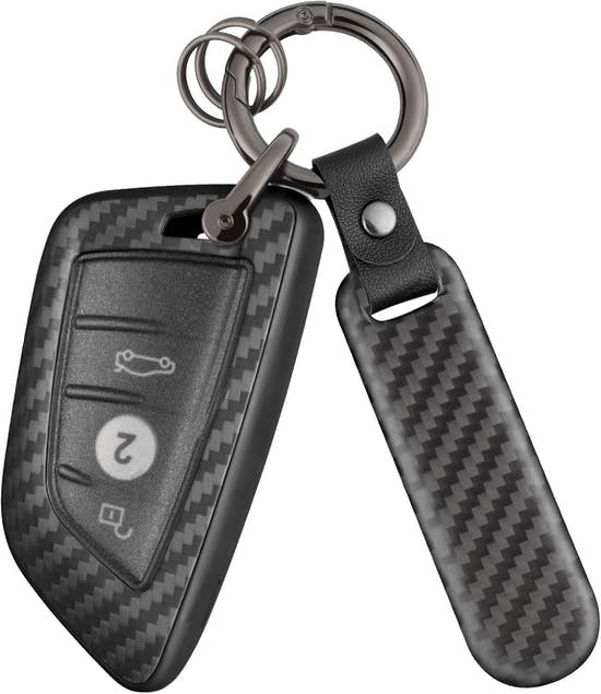 Premium Carbon Fiber Key Fob Cover for BMW - Luxury Keychain Case with Keyring