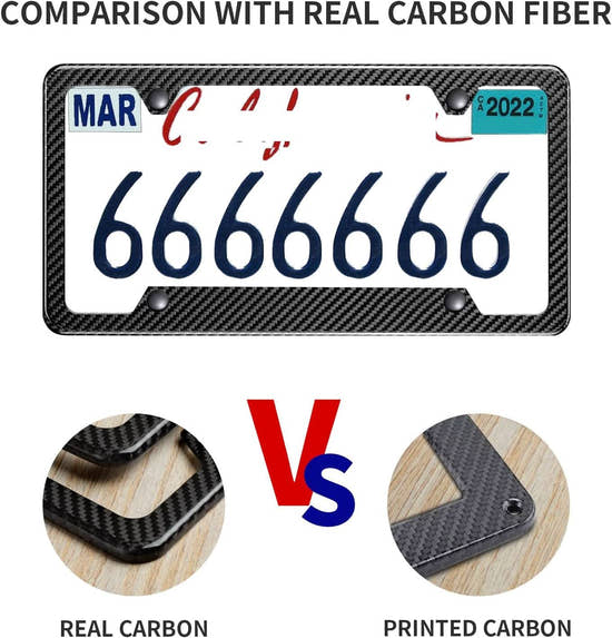 T-carbon  Carbon Fiber License Plate Frame Fit for US, Canada Vehicles(Wide Edge)