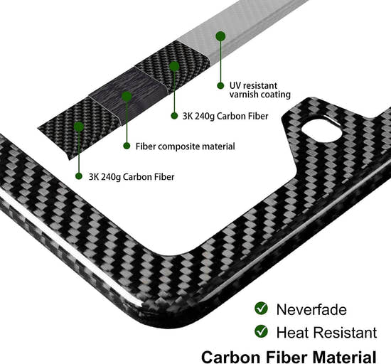 T-carbon 2 Pack Real Carbon Fiber License Plate Frame for US CAN Vehicles 4 Holes