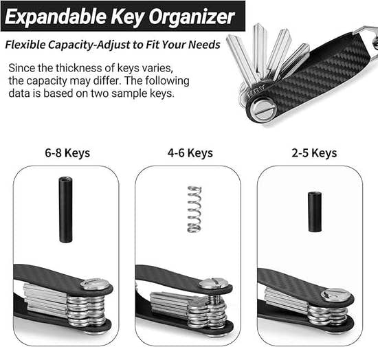 Premium Carbon Fiber Key Organizer - Compact Leather Key Holder with Silent Design, Holds Up to 8 Keys