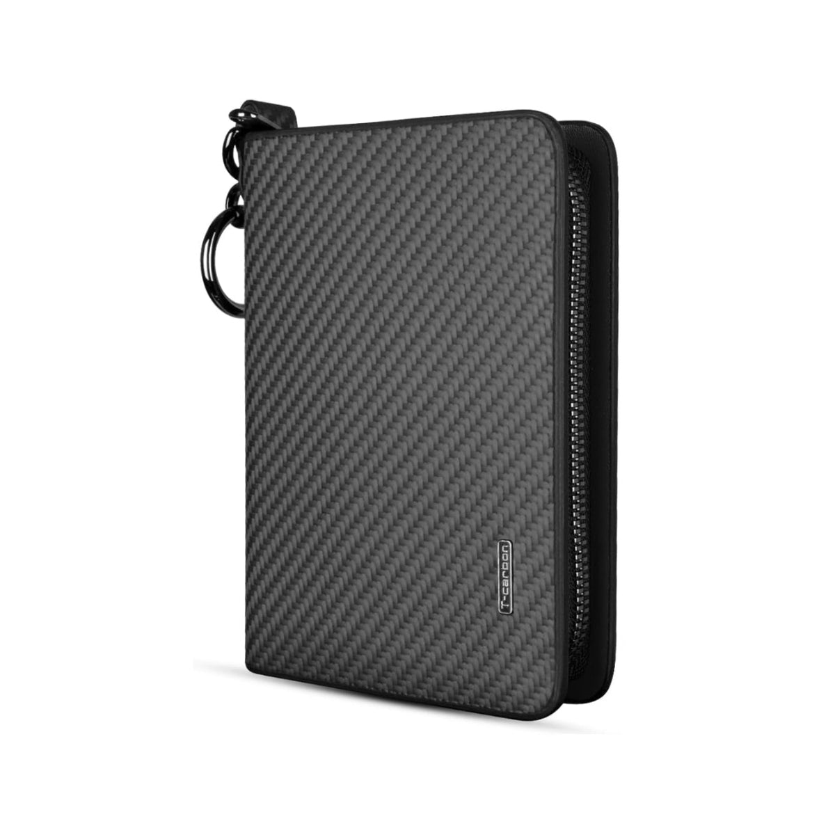 Black 24-slot carbon fiber card organizer, front view
