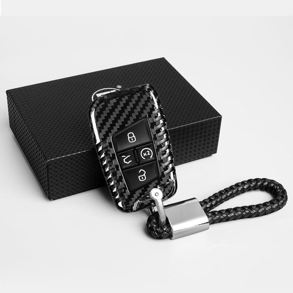 Carbon Fiber Key Fob Cover for VW Atlas & Tiguan 2020-2024 | Premium Key Case with Keychain