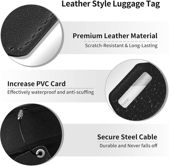 Premium Leather Luggage Tags 2-Pack - Durable Travel Suitcase ID Labels with Stainless Steel Loop