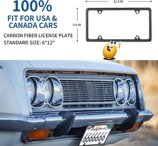 T-carbon 2 Pack Real Carbon Fiber License Plate Frame for US CAN Vehicles 4 Holes