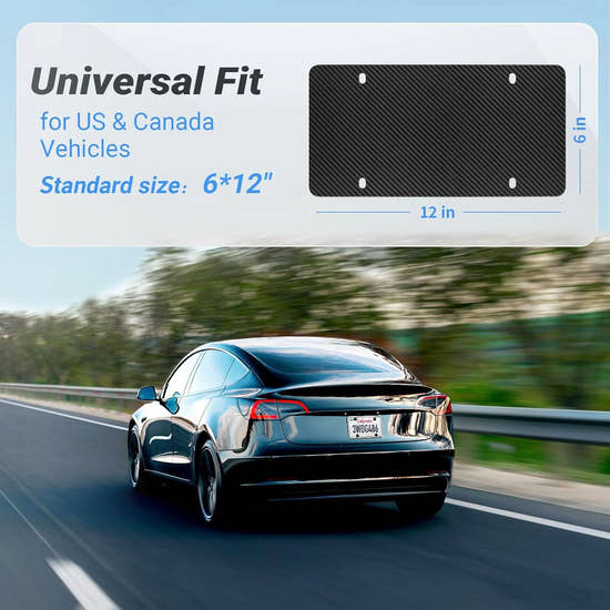 T-carbon Carbon Fiber Reinforce Backing Plate for License Plate Fits US Canada Standard Plates-Matte Black