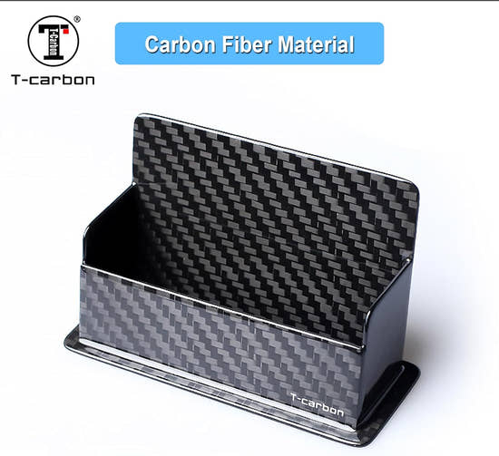 Premium Carbon Fiber Business Card Holder for Desk - Professional Card Display Stand Organizer (Holds 30-50 Cards)