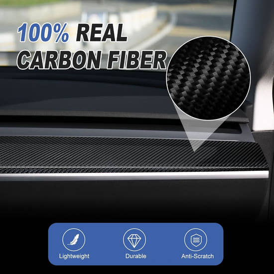 T-carbon Real Carbon Fiber Dashboard Trim Cover Compatible with Tesla Model 3 / Y 2017-2023