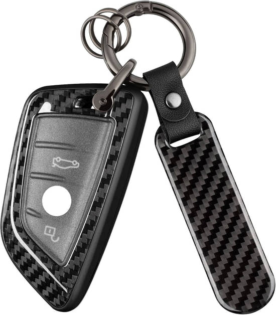 Premium Carbon Fiber Key Fob Cover for BMW - Luxury Keychain Case with Keyring