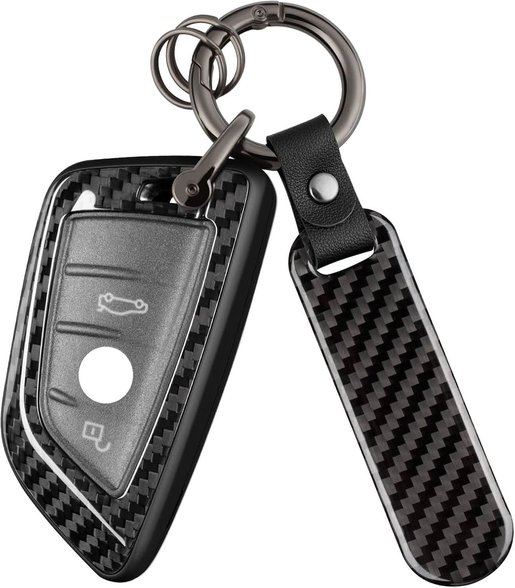 Premium Carbon Fiber Key Fob Cover for BMW - Luxury Keychain Case with Keyring