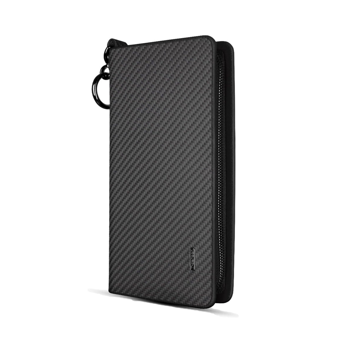 Black 36-slot carbon fiber card organizer, front view