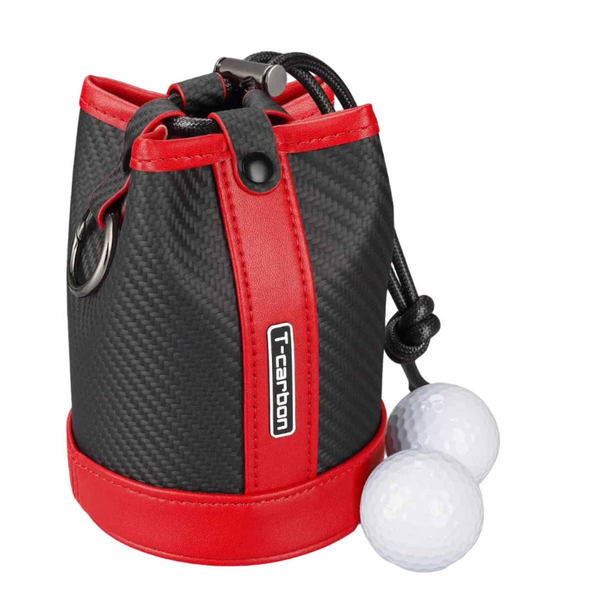 Red carbon fiber golf ball and tee pouch with golf balls