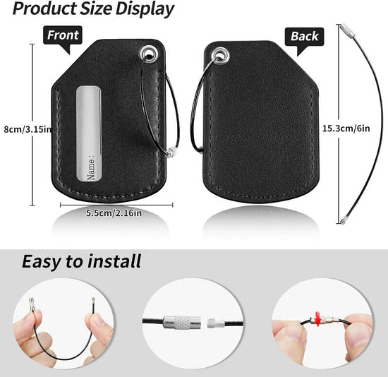 Premium Leather Luggage Tags 2-Pack - Durable Travel Suitcase ID Labels with Stainless Steel Loop