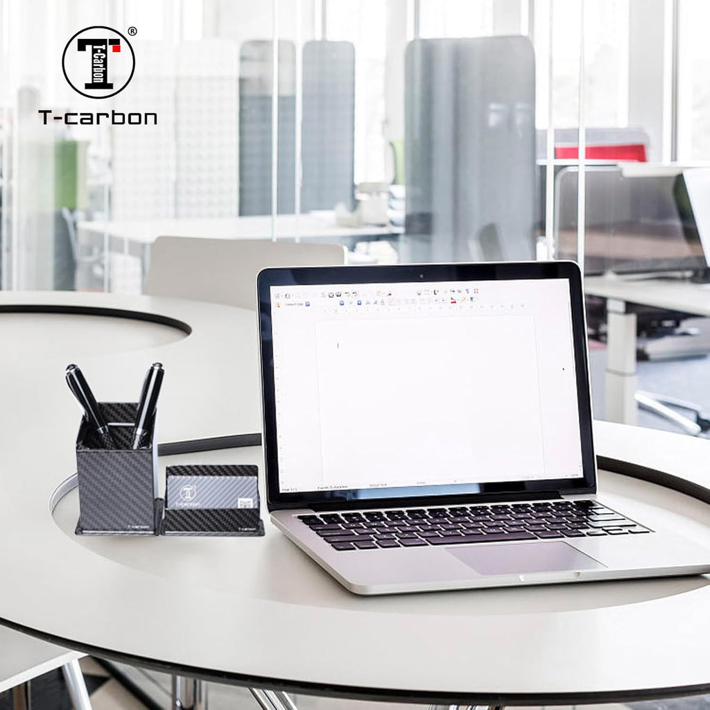 Premium Carbon Fiber Business Card Holder for Desk - Professional Card Display Stand Organizer (Holds 30-50 Cards)