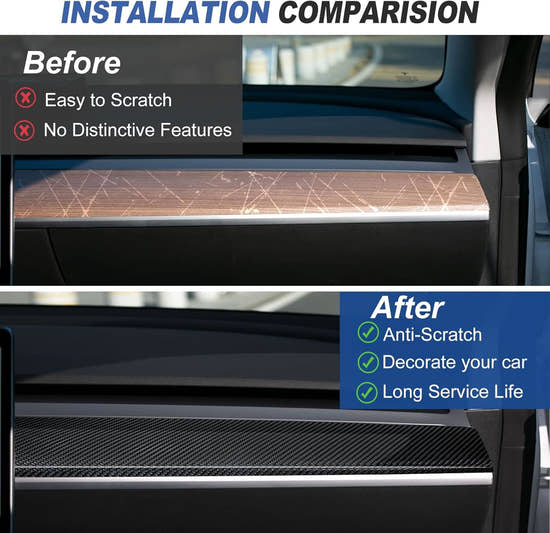 T-carbon Real Carbon Fiber Dashboard Trim Cover Compatible with Tesla Model 3 / Y 2017-2023