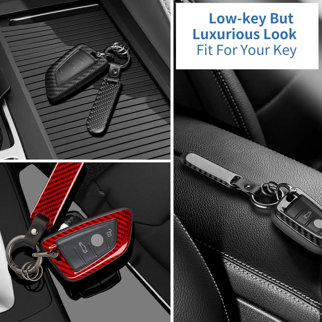 Premium Carbon Fiber Key Fob Cover for BMW - Luxury Keychain Case with Keyring