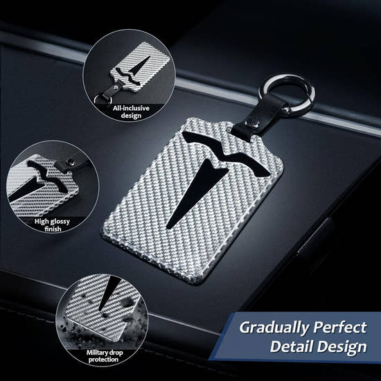 Glass Fiber Key Card Holder for Tesla Model 3 & Model Y with Leather Keychain