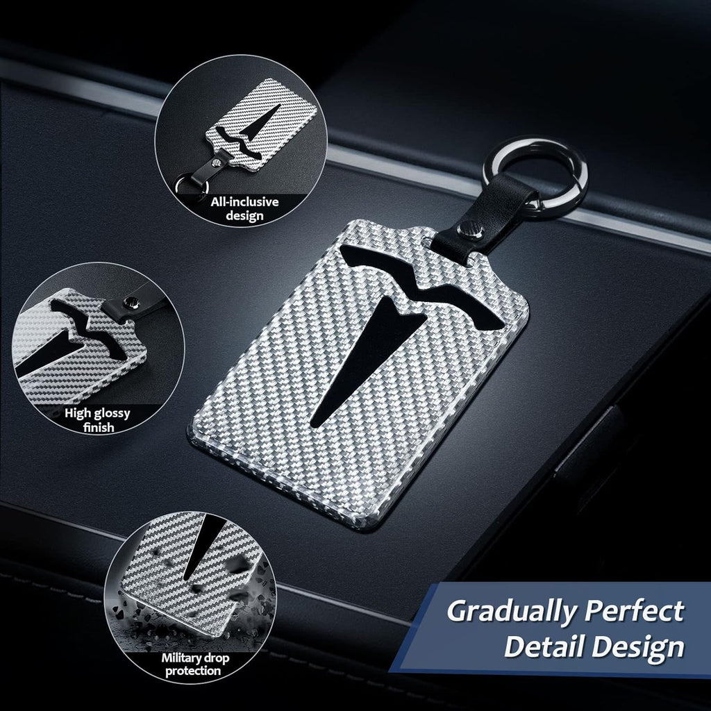 Glass Fiber Key Card Holder for Tesla Model 3 & Model Y with Leather Keychain