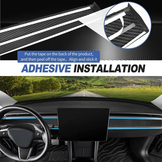 T-carbon Real Carbon Fiber Dashboard Trim Cover Compatible with Tesla Model 3 / Y 2017-2023